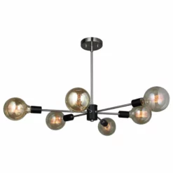 Woodbridge Lighting Inc. Ethan 6-Light Pendant/Semi-Flush Convertible, Satin Nickel/Black, Vintage G125