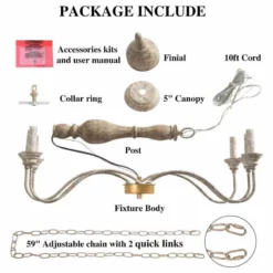 LNC Lighting LNC 6-Light Farmhouse And Handmade Distressed White Wood Candle-Style Chandelier -Ceiling Lighting Shop 2d11d20303437a62 0061 w800 h800 b1 p0