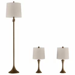 Lavish Home Set Of 3 Modern Flared Trumpet Lamps, Bronze