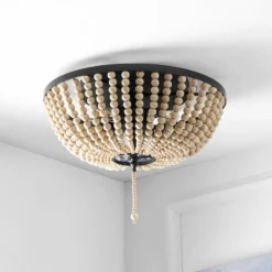 JONATHAN Y Allison Wood Beaded LED Flush Mount, Antique Gold, Cream, 15", Oil Rubbed Bronze -Ceiling Lighting Shop 2ec18ff90f7630c1 6030 w800 h800 b0 p0