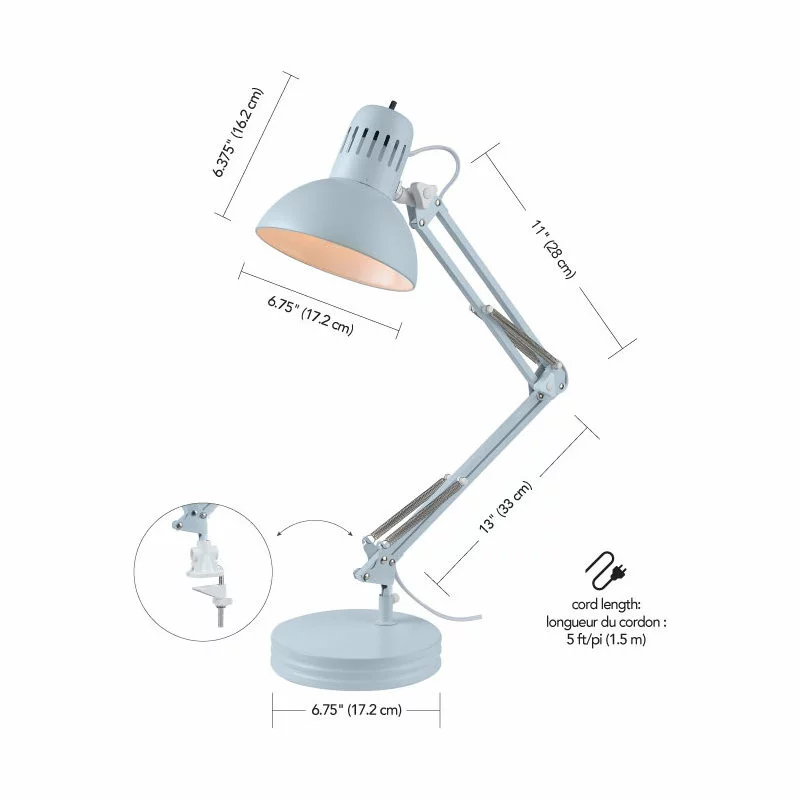 Globe Electric 28" Matte Light Blue Spring Balanced Arm Desk Lamp With Interchangeable Base 9 Globe Electric 28" Matte Light Blue Spring Balanced Arm Desk Lamp With Interchangeable Base - Image 9