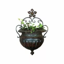Brimfield & May Traditional Brown Metal Wall Planter 21832