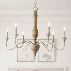 LNC Lighting LNC 6-Light Farmhouse And Handmade Distressed White Wood Candle-Style Chandelier -Ceiling Lighting Shop 30514c90034d226d 0061 w800 h800 b0 p0