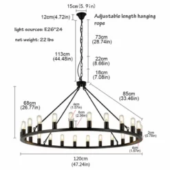 Aiwen 24-Light Candle Wagon Wheel Chandelier Farmhouse Black Pendant Lights, Black -Ceiling Lighting Shop 30c1f620017fb022 0307 w800 h800 b1 p0