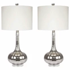 Abbyson Living Mercury Antiqued Glass Table Lamps, Set Of 2, Silver