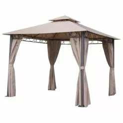 Pemberly Row Square Gazebo With Drapes In Khaki
