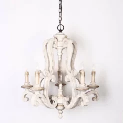 Whoselamp Farmhouse Antique Wooden Candle Chandelier, White -Ceiling Lighting Shop 3571ed100b04ccec 4570 w800 h800 b0 p0