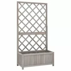 Vida XL International B.V. VidaXL Solid Firwood Garden Trellis Planter Gray Patio Flower Box Raised Bed