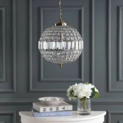 JONATHAN Y Georgina Crystal, Metal LED Chandelier Pendant, Antique Brass, 16" -Ceiling Lighting Shop 36a164120387c217 5716 w800 h800 b0 p0