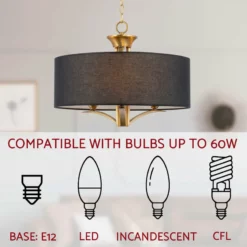 Kira Home Alondra 20" Drum Chandelier, Black Fabric Shade, Adjustable Height -Ceiling Lighting Shop 37418af100c3ce6a 5607 w800 h800 b0 p0