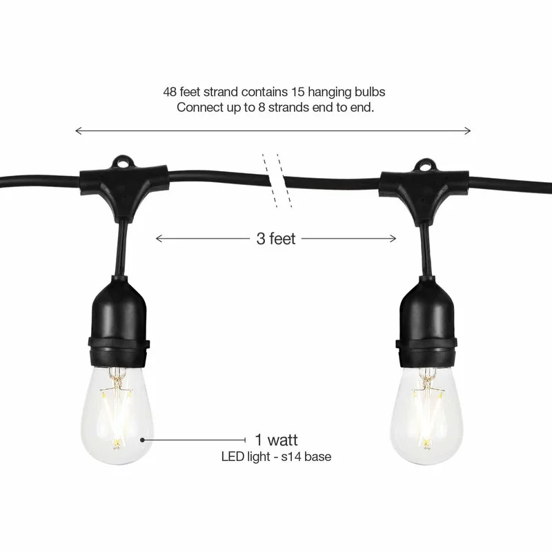 Brightech Ambience Pro - Waterproof LED Outdoor String Lights - 1W Vintage, 48 F 2 Brightech Ambience Pro - Waterproof LED Outdoor String Lights - 1W Vintage, 48 F - Image 2