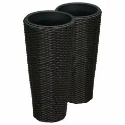 Balkene Home Noah Round Wicker Planter 2-piece Set In Black