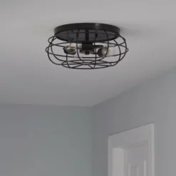 Linea Di Liara Cartaro 3-Light Industrial VIntage Cage Ceiling Light, LED Bulbs, Dark Bronze -Ceiling Lighting Shop 39511cca0c7f14fe 3603 w800 h800 b0 p0