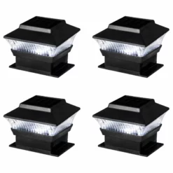 Glitzhome 5.75"L Solar Powered LED Fence Post Cap Light, Set Of 4, Black