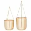 CosmoLiving By Cosmopolitan Large, Round Metallic Gold Metal Hanging Indoor & Outdoor Planters, Set Of 2