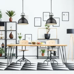 Golden Lighting Duncan 1 Light Pendant, Rod, Black, Matte Black Shade -Ceiling Lighting Shop 3a4166710df0fdba 4657 w800 h800 b0 p0