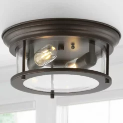 JONATHAN Y Lauren 13.25" Metal And Glass Led Flush Mount, Oil Rubbed Bronze/Clear -Ceiling Lighting Shop 3af18af10387c050 5430 w800 h800 b0 p0