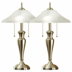 Artiva 24" Brushed Steel Table Lamps With High Quality Hammered Glass Shades, Set Of 2