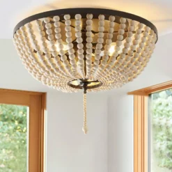 JONATHAN Y Allison Wood Beaded LED Flush Mount, Antique Gold, Cream, 15", Oil Rubbed Bronze -Ceiling Lighting Shop 3f21104e039b6c74 6030 w800 h800 b0 p0