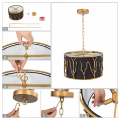 LNC Lighting LNC 4-Lights Black Drum Modern Antique Gold Chandelier For Living Room -Ceiling Lighting Shop 40911e6e0020d941 9961 w800 h800 b1 p0