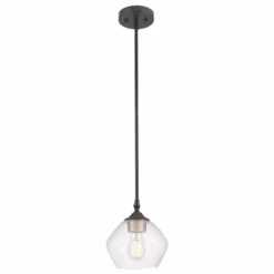 Globe Electric Harrow 1-Light Matte Black Pendant, Clear Glass Shade