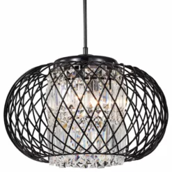 Edvivi Lighting 3-Light Antique Black Round Drum Crystal Pendant Chandelier Glam