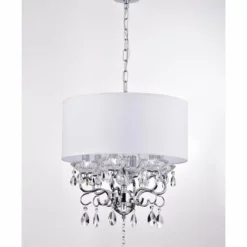 Edvivi Lighting 6-Light White Fabric Round Drum Chrome Finish Crystal Chandelier -Ceiling Lighting Shop 417189e407ac9653 9357 w800 h800 b0 p0