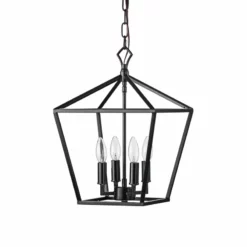 Edvivi Lighting 4-Light Matte Black Lantern Pendant Chandelier 12" With Nickle Or Black Sleeve