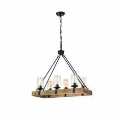 Edvivi Lighting 6-Light Matte Black And Vintage Wood Farmhouse Linear Chandelier Clear Glass -Ceiling Lighting Shop 43d11d6a0d684b8d 0712 w800 h800 b0 p0