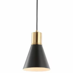 JONATHAN Y Apollo Metal LED Pendant, Black, Brass Gold, Black/Brass Gold, Width: 6.00"