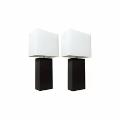 Elegant Designs 2-Pack Modern Leather Table Lamps With White Fabric Shades, Black