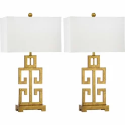 Safavieh Greek Key Table Lamp (Set Of 2) - White Shade, Antique Gold Base