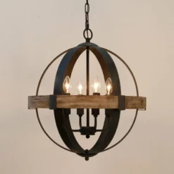 FLINT GARDEN INC Farmhouse 4-Light Weathered Oak Wooden Orb Chandelier -Ceiling Lighting Shop 491160b10e7184f2 4307 w800 h800 b0 p0