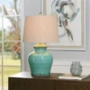 StyleCraft Home Collection Turquoise Ceramic Jug Table Lamp With Natural Linen Shade