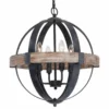 FLINT GARDEN INC Farmhouse 4-Light Weathered Oak Wooden Orb Chandelier