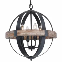 FLINT GARDEN INC Farmhouse 4-Light Weathered Oak Wooden Orb Chandelier
