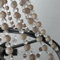 LNC Lighting LNC 6-light Farmhouse Black Brushed Wood Beaded Candle Chandelier -Ceiling Lighting Shop 4a11503d03230824 9960 w800 h800 b0 p0