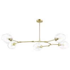 Light Society Trident 5-Light Chandelier, Brass/Clear