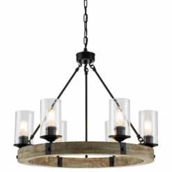 Edvivi Lighting 6 Light Matte Black And Vintage Wood Wheel Chandelier