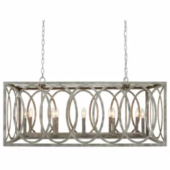 LIGHT CITIZEN Chatrie Large Rectangular Distressed Gray Chandelier, 45"