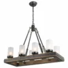 LALUZ 30 Inch 8-Light Farmhouse Wood Linear Kitchen Island Chandelier
