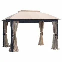 Moprem Home Gazebo With Mosquito Netting Outdoor Gazbeo Canopy 10x12 Double Roof Vented