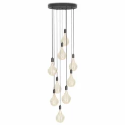 Tala Graphite 9 Pendant With Large Black And Black Ash Canopy And Voronoi II Bulbs