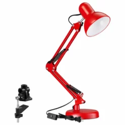 W86 Trading Co., LLC Swing Arm Desk Lamp, Interchangeable Base Or Clamp, Red