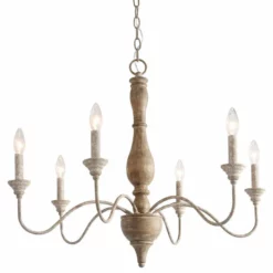 LNC Lighting LNC 6-Light Farmhouse And Handmade Distressed White Wood Candle-Style Chandelier