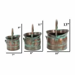 Benzara, Woodland Imprts, The Urban Port Green Tinged Metal Bucket Planter With Handles With Set Of 3 -Ceiling Lighting Shop 52f12bf800d0261c 5252 w800 h800 b1 p0