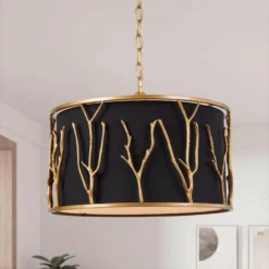 LNC Lighting LNC 4-Lights Black Drum Modern Antique Gold Chandelier For Living Room -Ceiling Lighting Shop 5401ebc8035baa19 9961 w800 h800 b0 p0