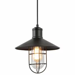 LNC Lighting LNC 1-Light Farmhouse Matte Black Lantern Shade Mini Pendant Lighting