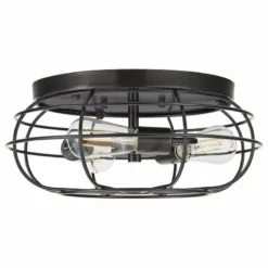 Linea Di Liara Cartaro 3-Light Industrial VIntage Cage Ceiling Light, LED Bulbs, Dark Bronze