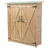 Gymax Garden Outdoor Wooden Storage Shed Cabinet Double Doors Fir Wood Lockers